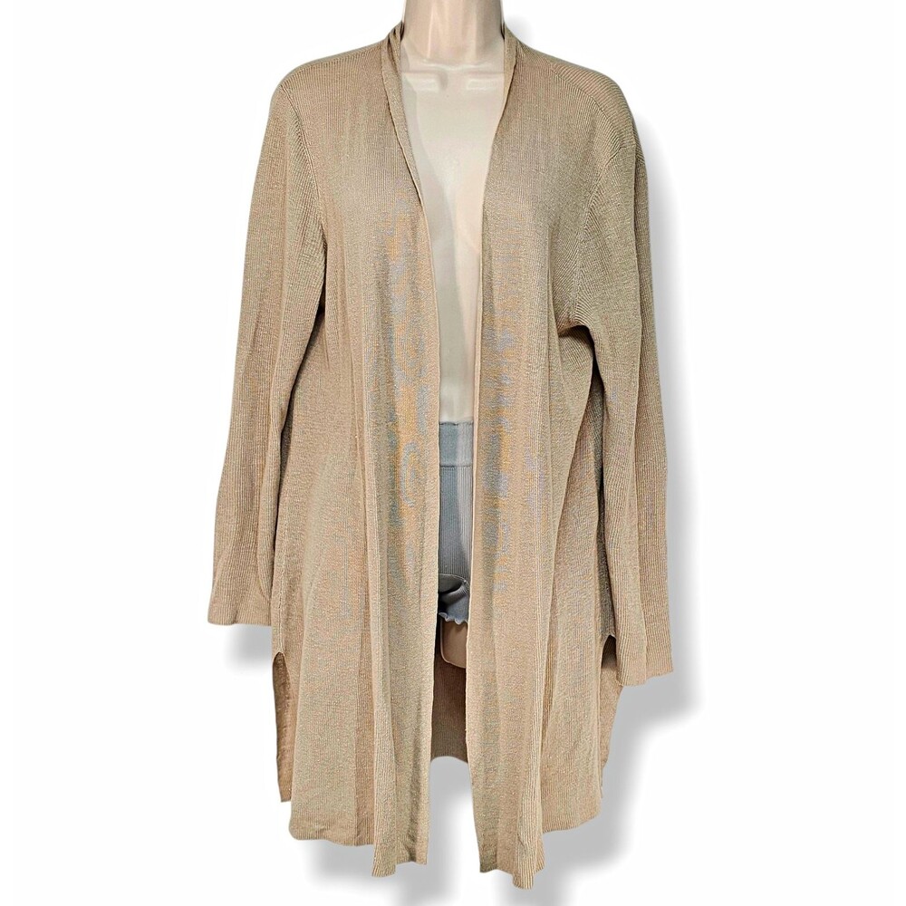 Eileen Fisher Organic Linen Cotton Open Front Cardigan Beige M Classic Neutral